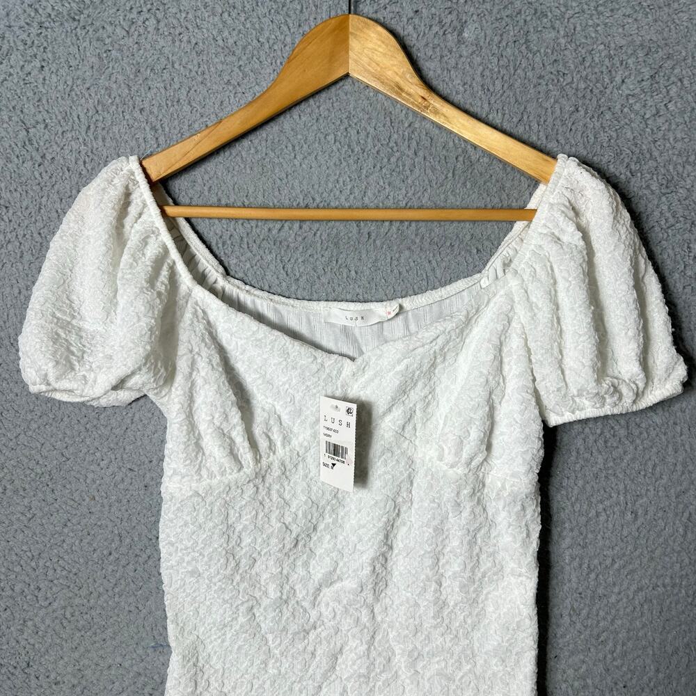 Lush Top Womens Juniors M Ivory Ruched‎ Puff Sleeve Babydoll Cottagecore Top NEW